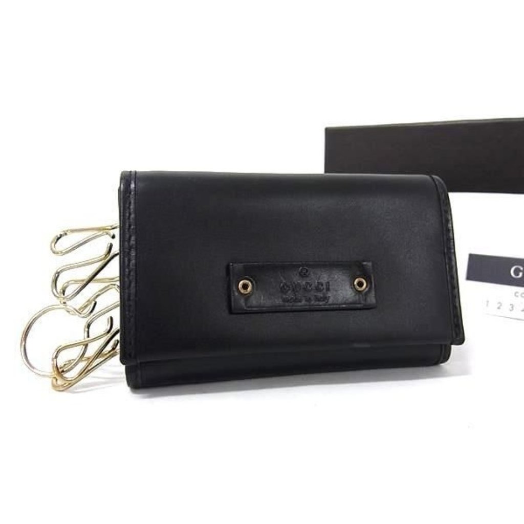 Gucci Key Case 90694 Black Leather 6 Rows Gold Hardware